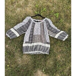 Olive Hill Peasant Boho Women’s Med Blouse Sheer Floral 100% Polyester RN 69791